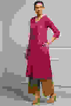 Fuschia Rayon A-Line Printed Kurta image number 2
