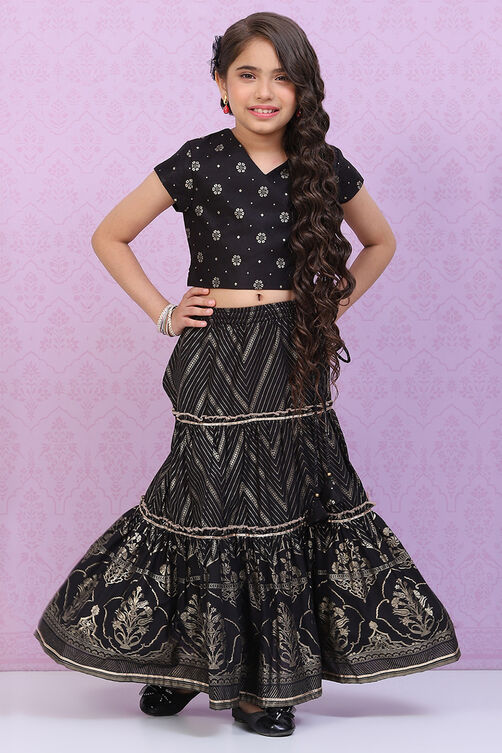 Red Art Silk Printed Short Top Lehenga Set image number 3