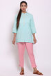 Sky Blue Cotton Flax Straight Kurta image number 4