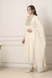 Ivory Cotton Yoke Embroidered A-Line Gathered Suit Set image number 3