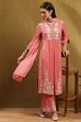 Pink Silk Chanderi Floral Embroidered Gathered Suit Set image number 0