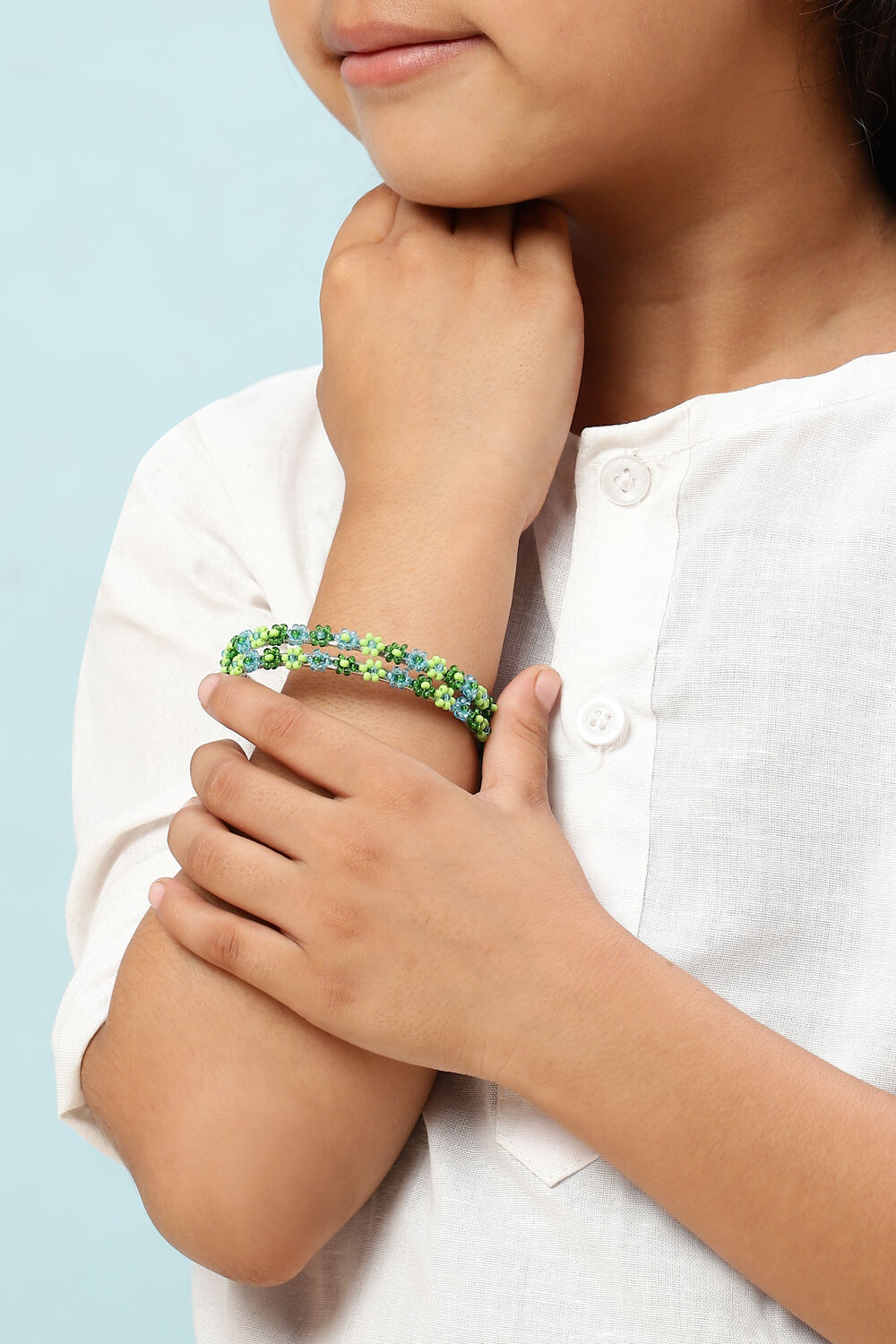 Green & Blue Metal & Beads Kids Bangles image number 3