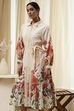 Beige Cotton Floral Shirt-Style Flared Dress image number 6