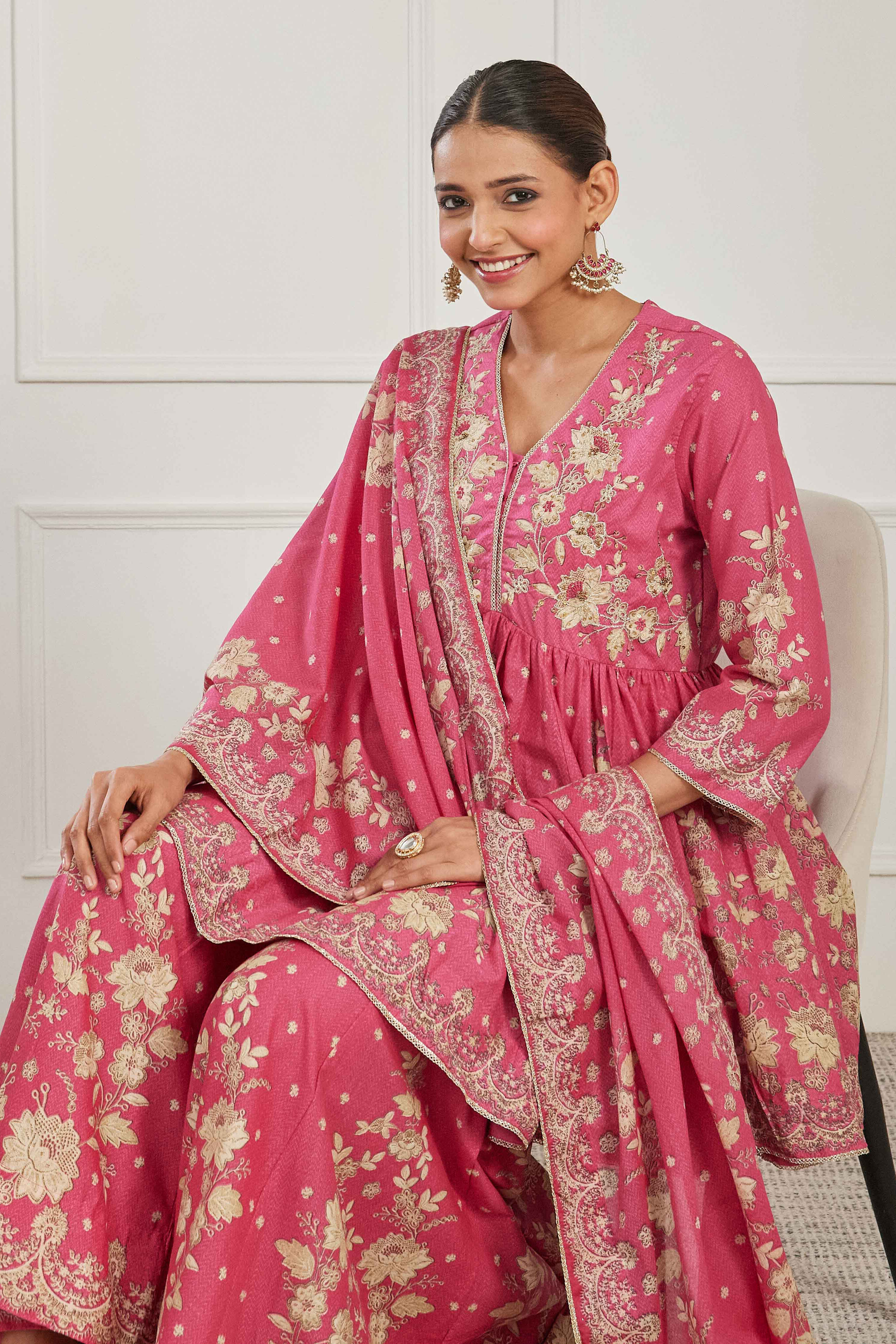 Pink Cotton Peplum Printed Garara Suit Set image number 7