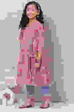 Slate Blue Cotton Anarkali Suit Set image number 3