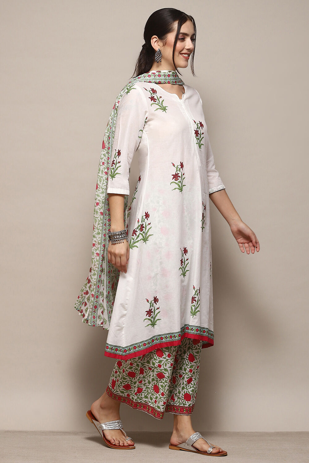 White Voile A-Line Kurta Palazzo Suit Set image number 6