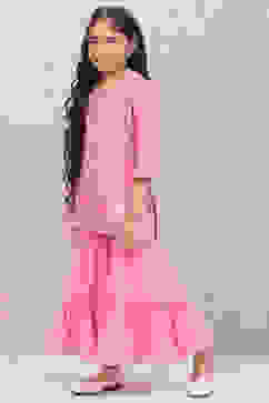 Pink Cotton A-Line Printed Kurta Set image number 3