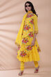 Yellow Cotton Double Layered Kurta Churidar Suit Set image number 7