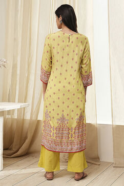 Green Modal Printed Straight Suit Set image number 4