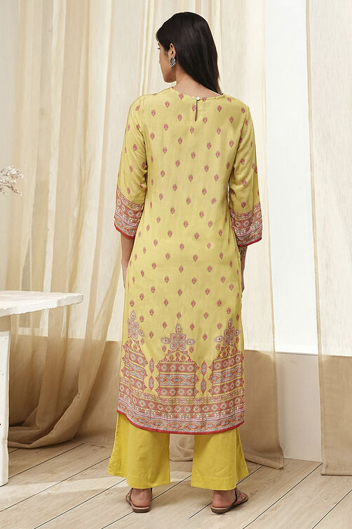 Green Modal Blend Straight Suit Set image number 4