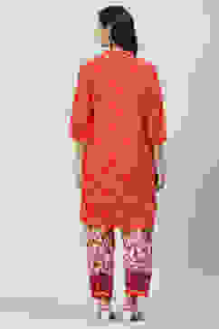 Red Cotton Straight Kurta Relaxed Salwar Suit Set image number 4