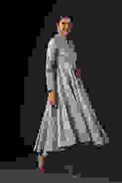 Rohit Bal Blue Cotton Silk Anarkali Embroidered Suit Set image number 6