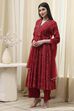 Navy Blue Printed Angrakha Style Anarkali Suit Set image number 3