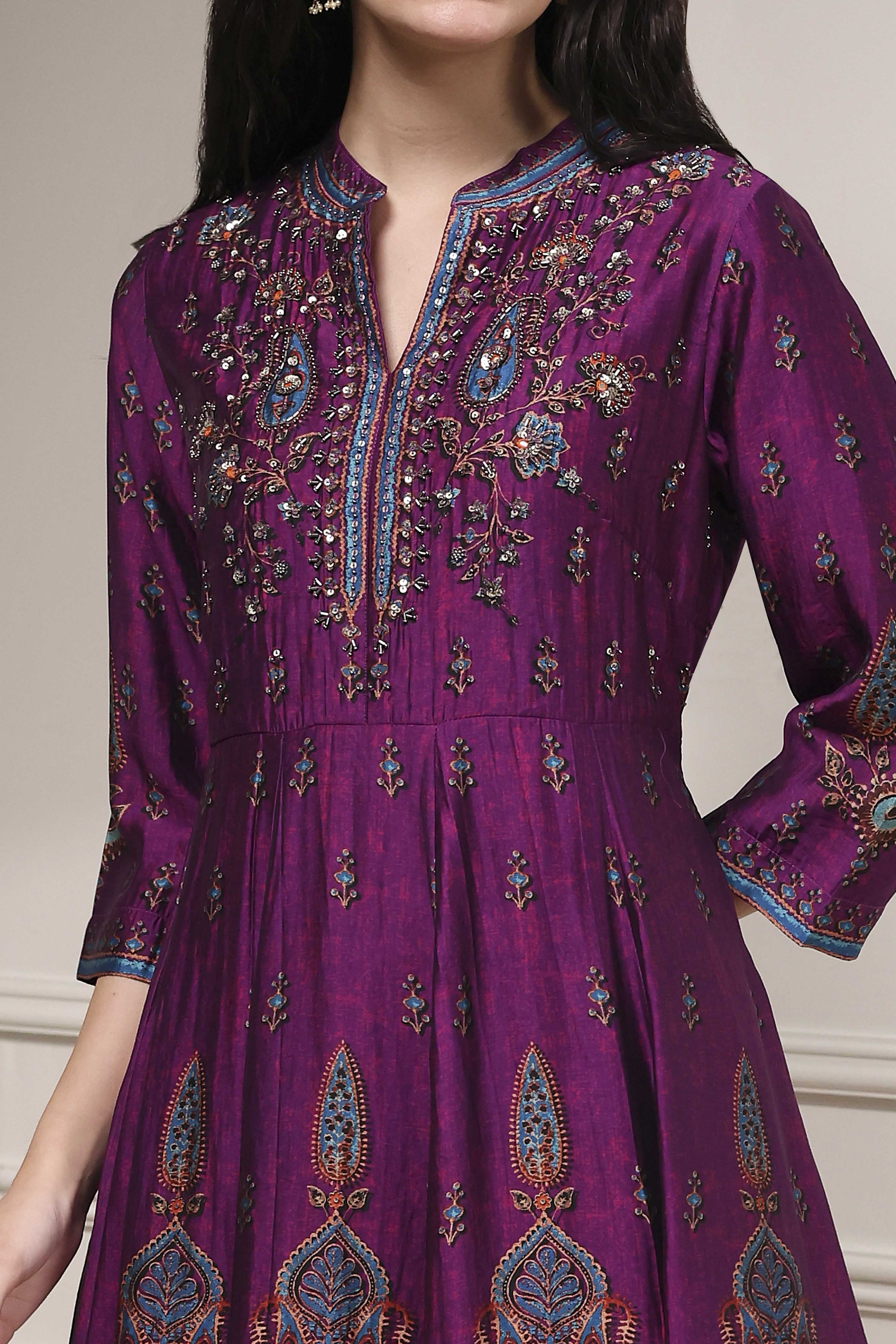 Purple Printed Anarkali Suit Set image number 1