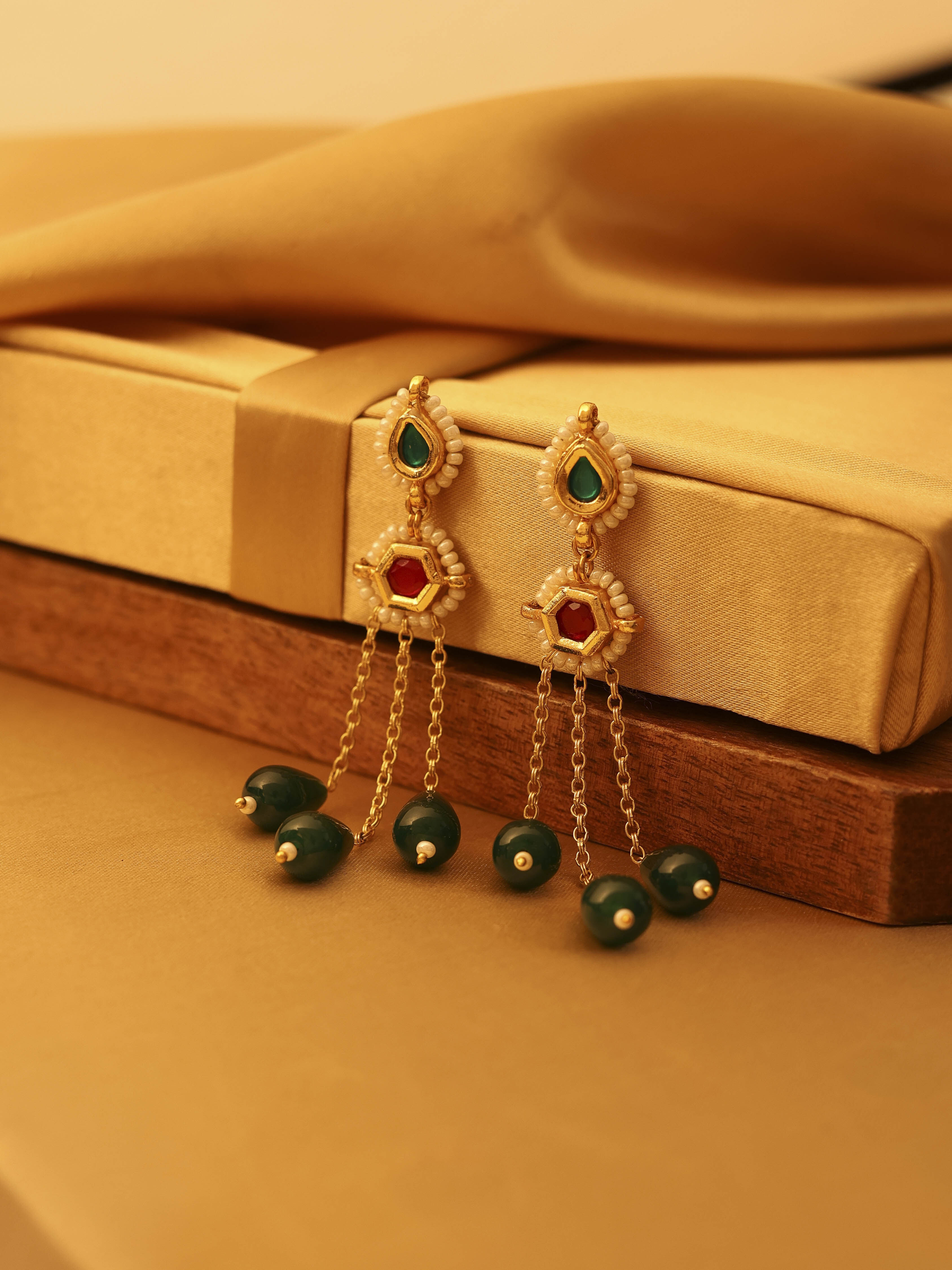 biba Green Gold Plated Brass Drop & Dangler EarringsGreen Gold Plated Brass Drop & Dangler Earrings-picture-347