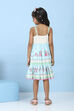 Blue Floral Printed Tiered Flared Dress image number 3