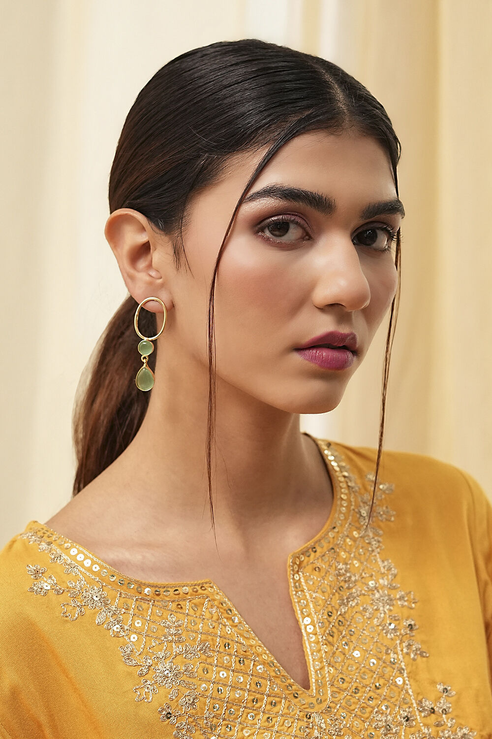 Mint Green Stone Embellished Earrings image number 3