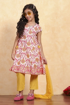 White Cotton Flared Printed Suit Set image number 0