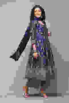 Blue Cotton Anarkali Kurta Palazzo Suit Set image number 6