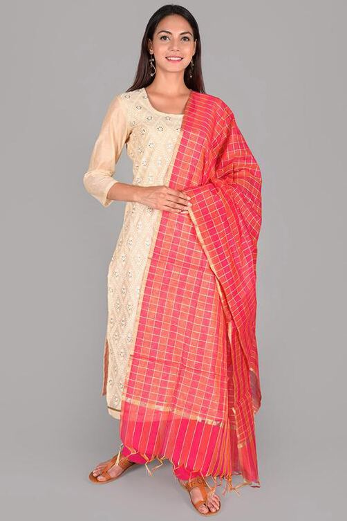 White Unstitched dress material Suit Set image number 0