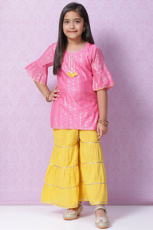 Pink Art Silk Straight Kurta Sharara Suit Set image number 6