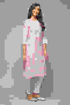 Pink Viscose Straight Printed Kurta image number 4