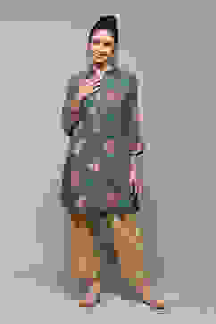 Teal LIVA Straight Printed Top image number 0