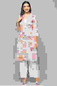 Off-White Cotton Floral Straight Kurta image number 5