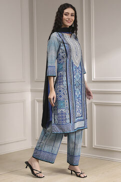 Blue Cotton Printed Straight Suit Set image number 5