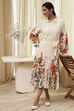 Beige Cotton Floral Shirt-Style Flared Dress image number 0