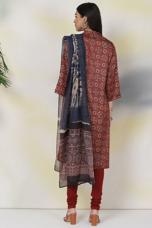 Maroon Art Silk Straight Kurta Churidar Suit Set image number 6