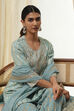 Powder Blue Embroidered Straight Suit Set image number 9