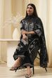 Black Cotton Blend A Line Suit Set