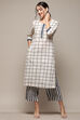Natural & Blue Cotton Flax Straight Kurta Palazzo Suit Set