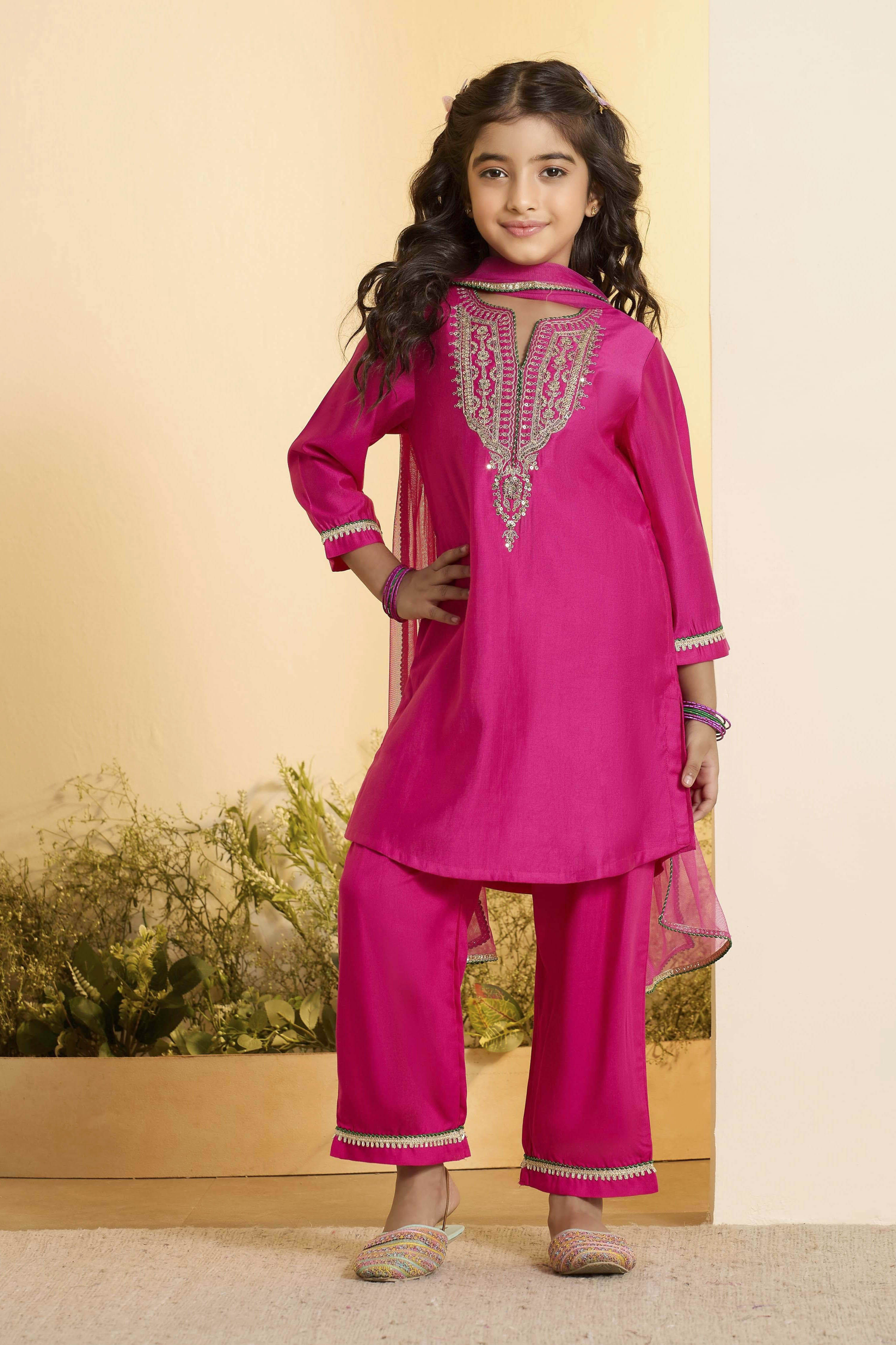 Pink Yoke Design A-Line Kurta Set image number 6