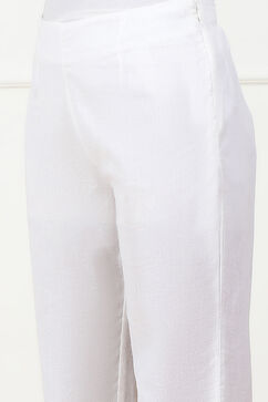 White Solid Cotton Blend Narrow Pants image number 1