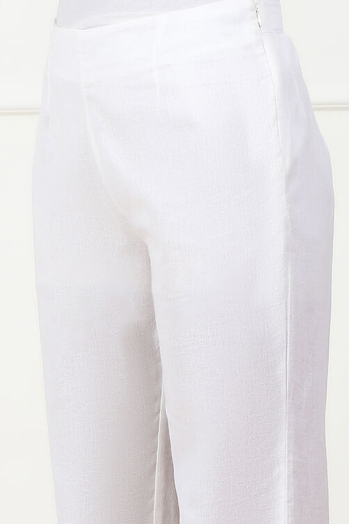 White Solid Cotton Blend Narrow Pants image number 1