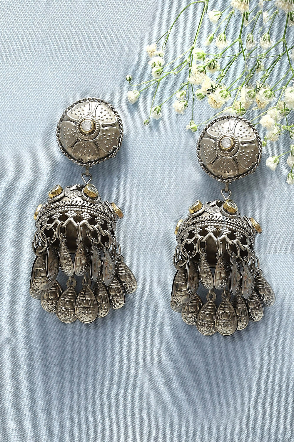 Oxidised Gold Brass Earrings image number 0