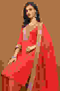 Orange Silk Embroidered Festive Straight Suit Set image number 8