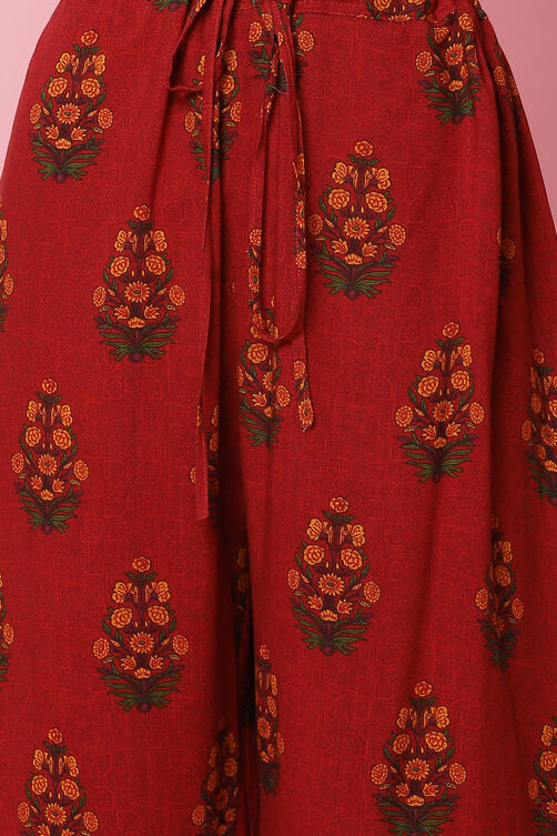 Rust Cotton Floral Palazzo Pants image number 1