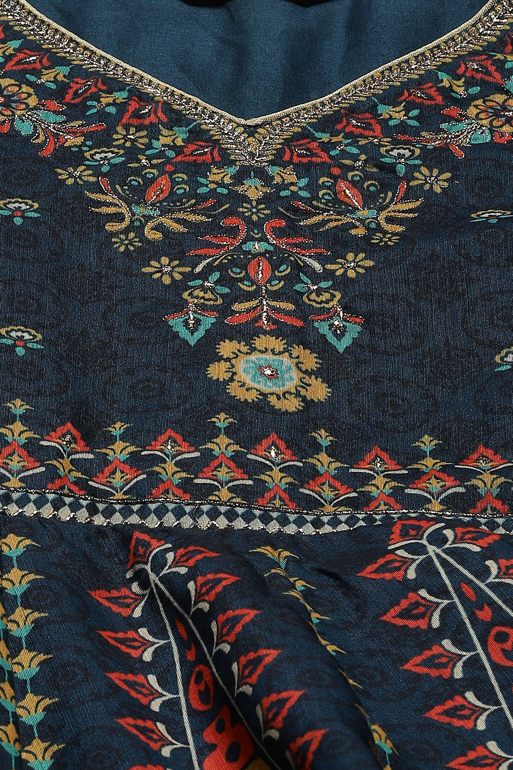 Beige Flared Fusion Printed Dress image number 1