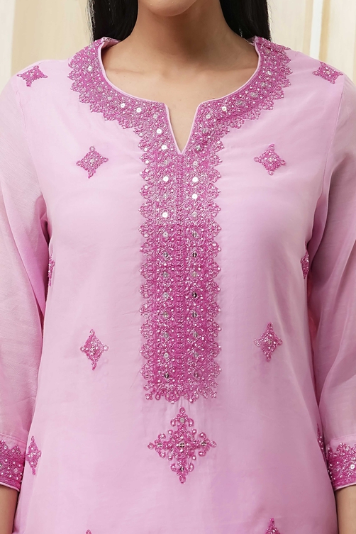 Pink Embroidered Straight Suit Set image number 1