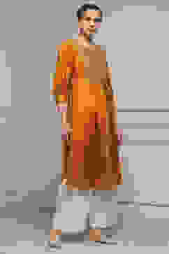 Mustard Yellow Viscose Rayon Straight Solid Kurta image number 4