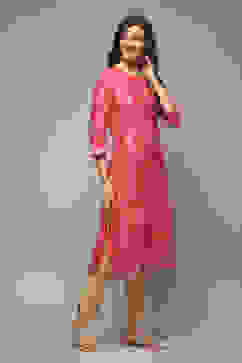 Pink Cotton Straight Printed Kurta image number 4