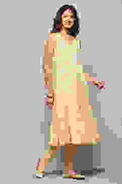 Beige Cotton Blend Embroidered Layered Suit Set image number 8