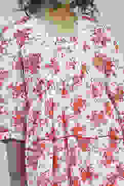 Red and White Cotton Floral Tiered Suit Set image number 1