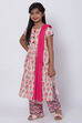 Peach Cotton Flared Straight Kurta Palazzo Suit Set image number 2