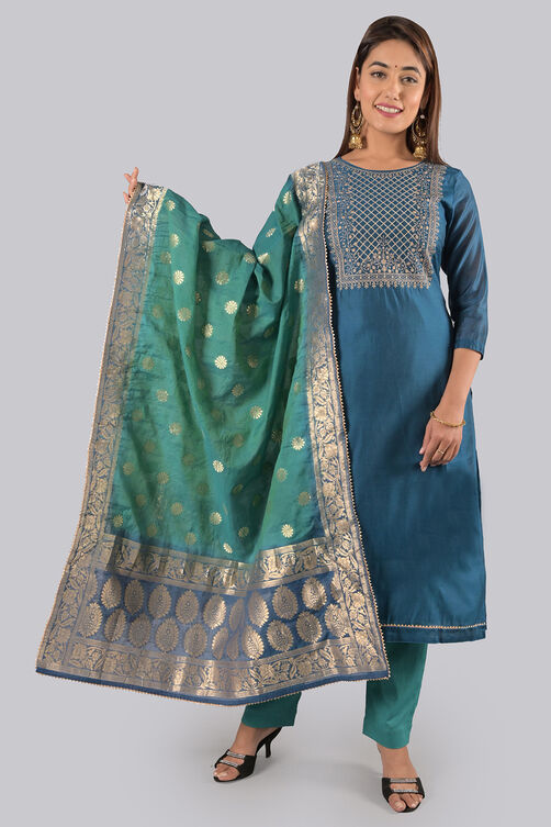 Blue Unstitched dress material Suit Set image number 0