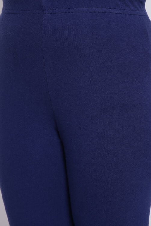 Navy Blue Cotton Lycra Solid Leggings image number 1