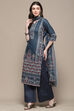 Blue Cotton Blend Digital Print Unstitched Suit Set image number 5